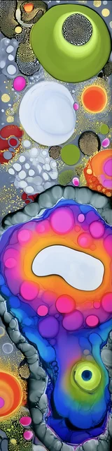 Free abstract bookmark featuring a design like an olive on top of blobs